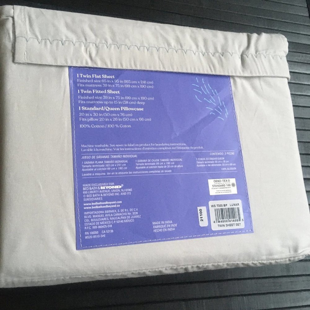 new Wild Sage Soft Cotton Percale 300 TC TWIN Sheet Set in LUNAR ROCK color - Picture 5 of 6